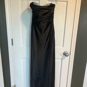 Lulu's Elegant Black Strapless Dress with Silver Details
